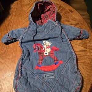 Vintage Weather Control 0-6M Bunting Bag Teddy Bear On Rocking Horse